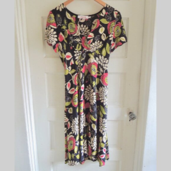 Pink Wheels Black & Pink Floral Abagail Retro 30s 40s Dress S - Picture 2 of 12